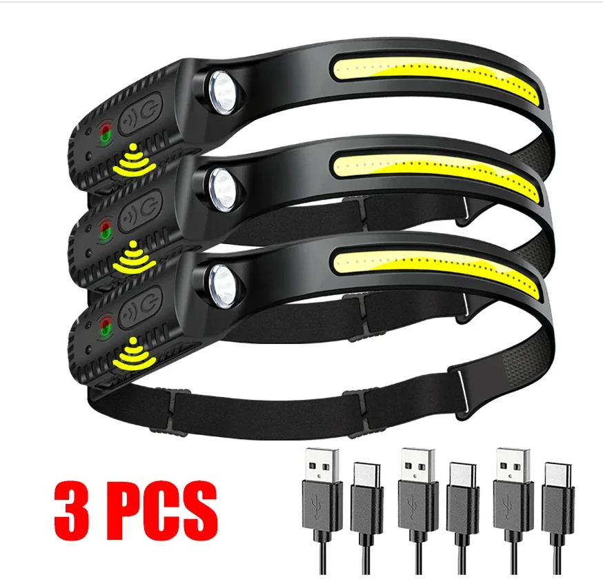 مصباح رأس LED قابل للشحن بإضاءة 230° ومستشعر حركة